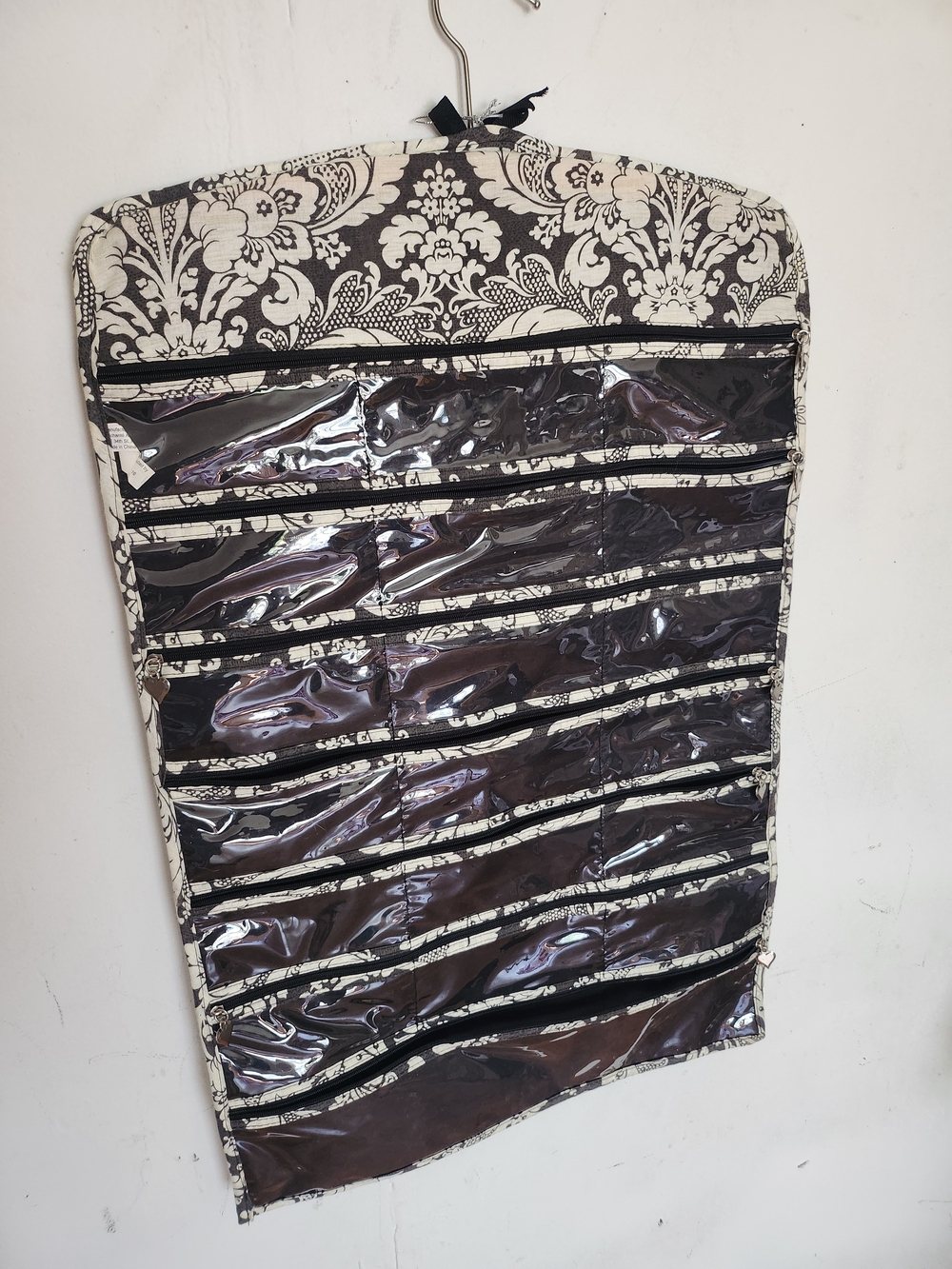 Floral Hanging Jewelry Organizer - Black & Cream